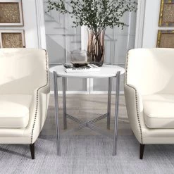 26 in. White Round Marble End Table by Litton Lane 19 26 in. White Round Marble End Table by Litton Lane -Outlet Litton Lane Store multi litton lane end side tables 89547 1f 1000