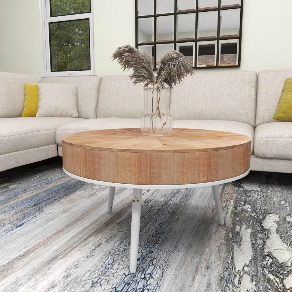 32 in. Natural Brown Round Wood Modern Coffee Table by Litton Lane 9 32 in. Natural Brown Round Wood Modern Coffee Table by Litton Lane - Image 7