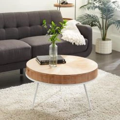 32 in. Natural Brown Round Wood Modern Coffee Table by Litton Lane 23 32 in. Natural Brown Round Wood Modern Coffee Table by Litton Lane -Outlet Litton Lane Store natural brown litton lane coffee tables 16405 31 1000