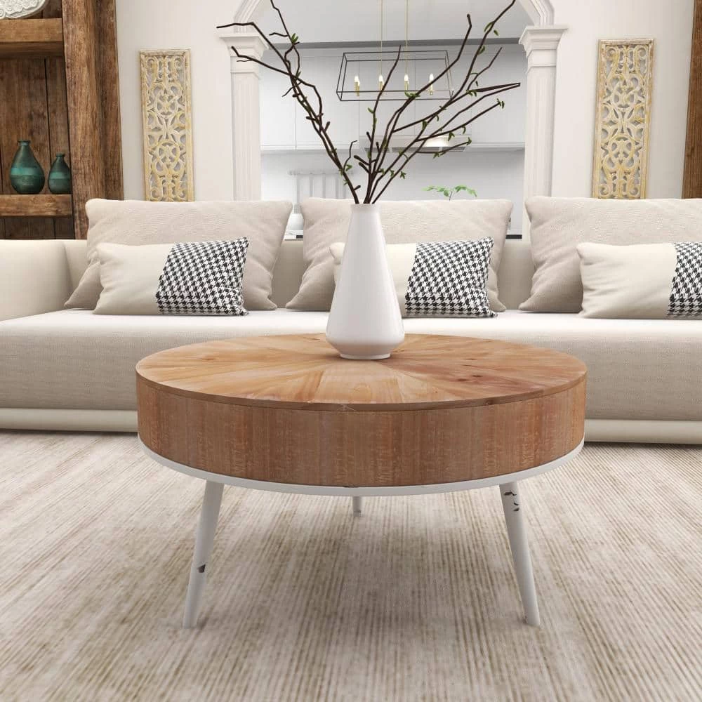 32 in. Natural Brown Round Wood Modern Coffee Table by Litton Lane 10 32 in. Natural Brown Round Wood Modern Coffee Table by Litton Lane - Image 8
