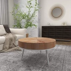 32 in. Natural Brown Round Wood Modern Coffee Table by Litton Lane 18 32 in. Natural Brown Round Wood Modern Coffee Table by Litton Lane -Outlet Litton Lane Store natural brown litton lane coffee tables 16405 4f 1000