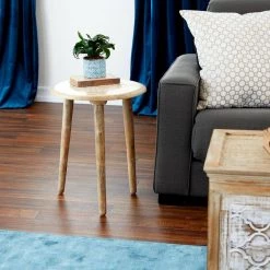 17 in. Brown Round Wood Handmade Intricately Carved Floral End Table with 3 Slender Legs by Litton Lane -Outlet Litton Lane Store natural brown litton lane end side tables 96080 31 1000