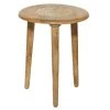 17 in. Brown Round Wood Handmade Intricately Carved Floral End Table with 3 Slender Legs by Litton Lane
