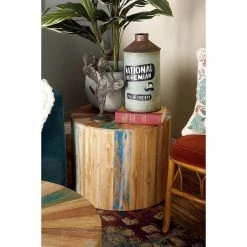 22 in. Brown Round Wood Handmade End Table by Litton Lane -Outlet Litton Lane Store natural reclaimed wood litton lane end side tables 90903 31 1000
