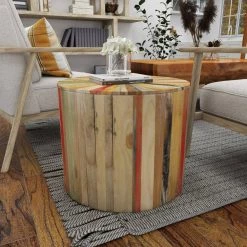 22 in. Brown Round Wood Handmade End Table by Litton Lane -Outlet Litton Lane Store natural reclaimed wood litton lane end side tables 90903 66 1000