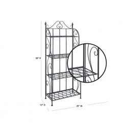 4-Shelf Metal Indoor Outdoor Tall Folding Scroll Bakers Rack in Black by Litton Lane -Outlet Litton Lane Store onyx litton lane baker s racks 63376 40 1000