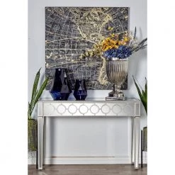 47 in. Silver Rectangle Wood Mirrored Geometric Console Table with Circular Panel Inlay by Litton Lane -Outlet Litton Lane Store polished litton lane console tables 58755 31 1000