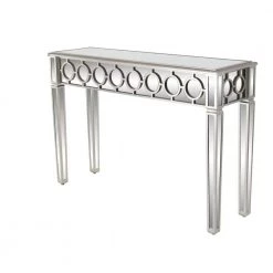 47 in. Silver Rectangle Wood Mirrored Geometric Console Table with Circular Panel Inlay by Litton Lane -Outlet Litton Lane Store polished litton lane console tables 58755 40 1000