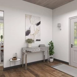 47 in. Silver Rectangle Wood Mirrored Geometric Console Table with Circular Panel Inlay by Litton Lane -Outlet Litton Lane Store polished litton lane console tables 58755 44 1000