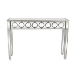 47 in. Silver Rectangle Wood Mirrored Geometric Console Table with Circular Panel Inlay by Litton Lane