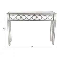 47 in. Silver Rectangle Wood Mirrored Geometric Console Table with Circular Panel Inlay by Litton Lane -Outlet Litton Lane Store polished litton lane console tables 58755 c3 1000