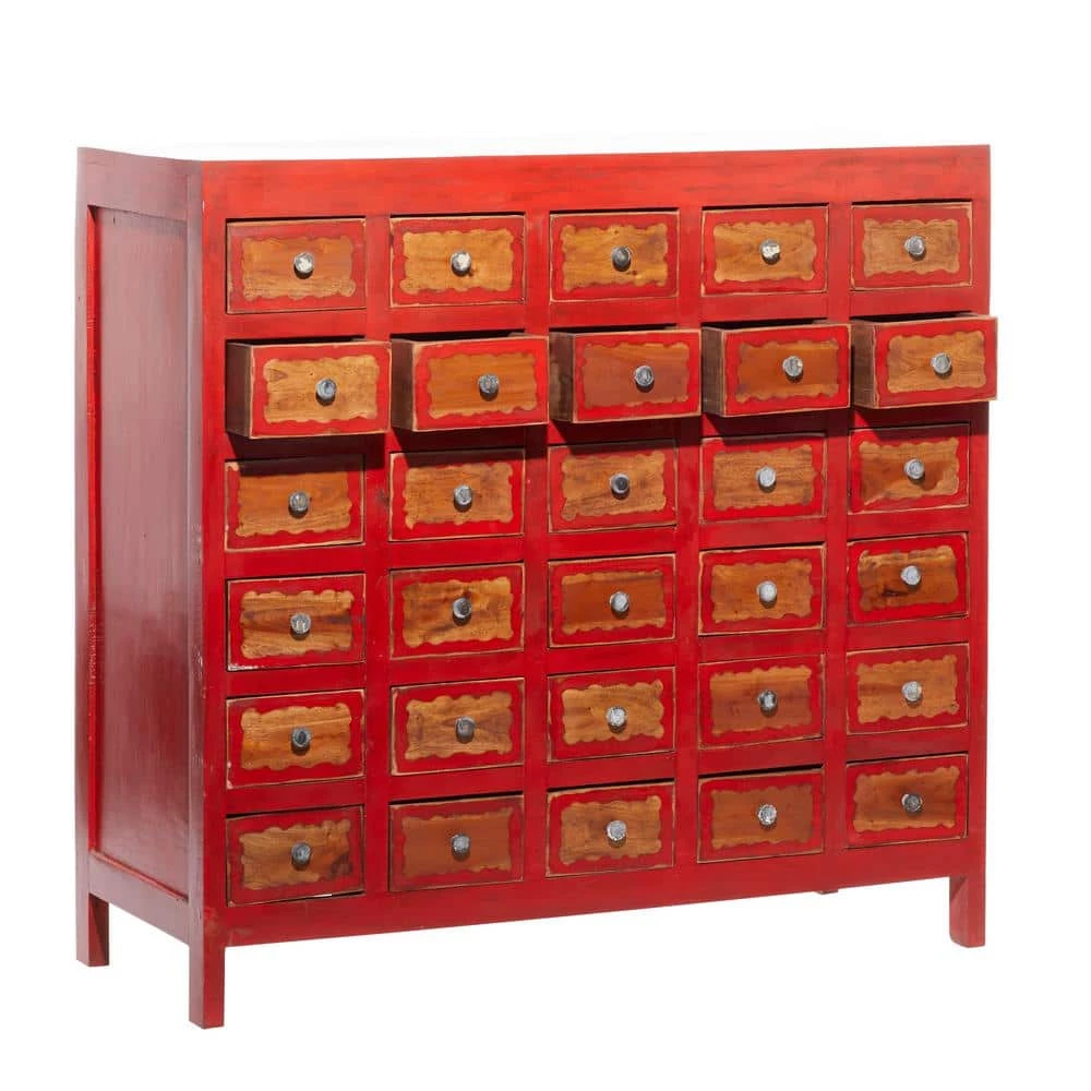 Red Boho Style Wood Cabinet by Litton Lane 7 Red Boho Style Wood Cabinet by Litton Lane - Image 5