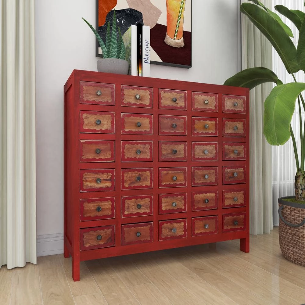 Red Boho Style Wood Cabinet by Litton Lane 9 Red Boho Style Wood Cabinet by Litton Lane - Image 7