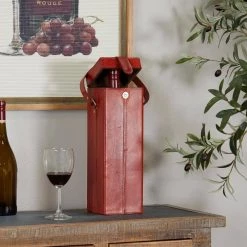 1-Bottle Red Leather Modern Wine Holder by Litton Lane -Outlet Litton Lane Store red litton lane wine racks 041337 31 1000