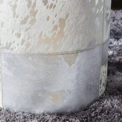 16 in. Silver Leather Contemporary Ottoman by Litton Lane -Outlet Litton Lane Store silver litton lane bar stools 95946 1f 1000