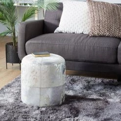 16 in. Silver Leather Contemporary Ottoman by Litton Lane -Outlet Litton Lane Store silver litton lane bar stools 95946 31 1000