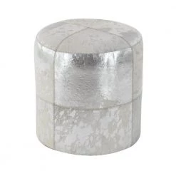 16 in. Silver Leather Contemporary Ottoman by Litton Lane