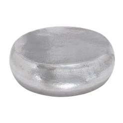 42 in. Silver Round Aluminum Drum Shaped Coffee Table with Hammered Design by Litton Lane