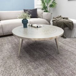 35 in. Silver Round Aluminum Traditional Coffee Table by Litton Lane -Outlet Litton Lane Store silver litton lane coffee tables 46755 1d 1000