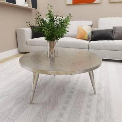 35 in. Silver Round Aluminum Traditional Coffee Table by Litton Lane -Outlet Litton Lane Store silver litton lane coffee tables 46755 d4 1000