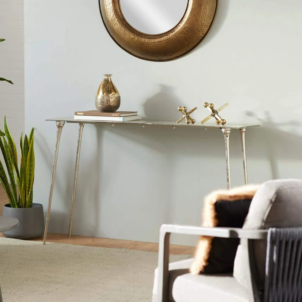 50 in. Silver Rectangle Aluminum Glam Console Table by Litton Lane 11 50 in. Silver Rectangle Aluminum Glam Console Table by Litton Lane - Image 9