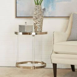 19 in. Silver Round Glass End Table by Litton Lane 15 19 in. Silver Round Glass End Table by Litton Lane -Outlet Litton Lane Store silver litton lane end side tables 042395 31 1000