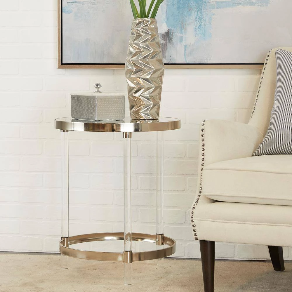 19 in. Silver Round Glass End Table by Litton Lane 9 19 in. Silver Round Glass End Table by Litton Lane - Image 7