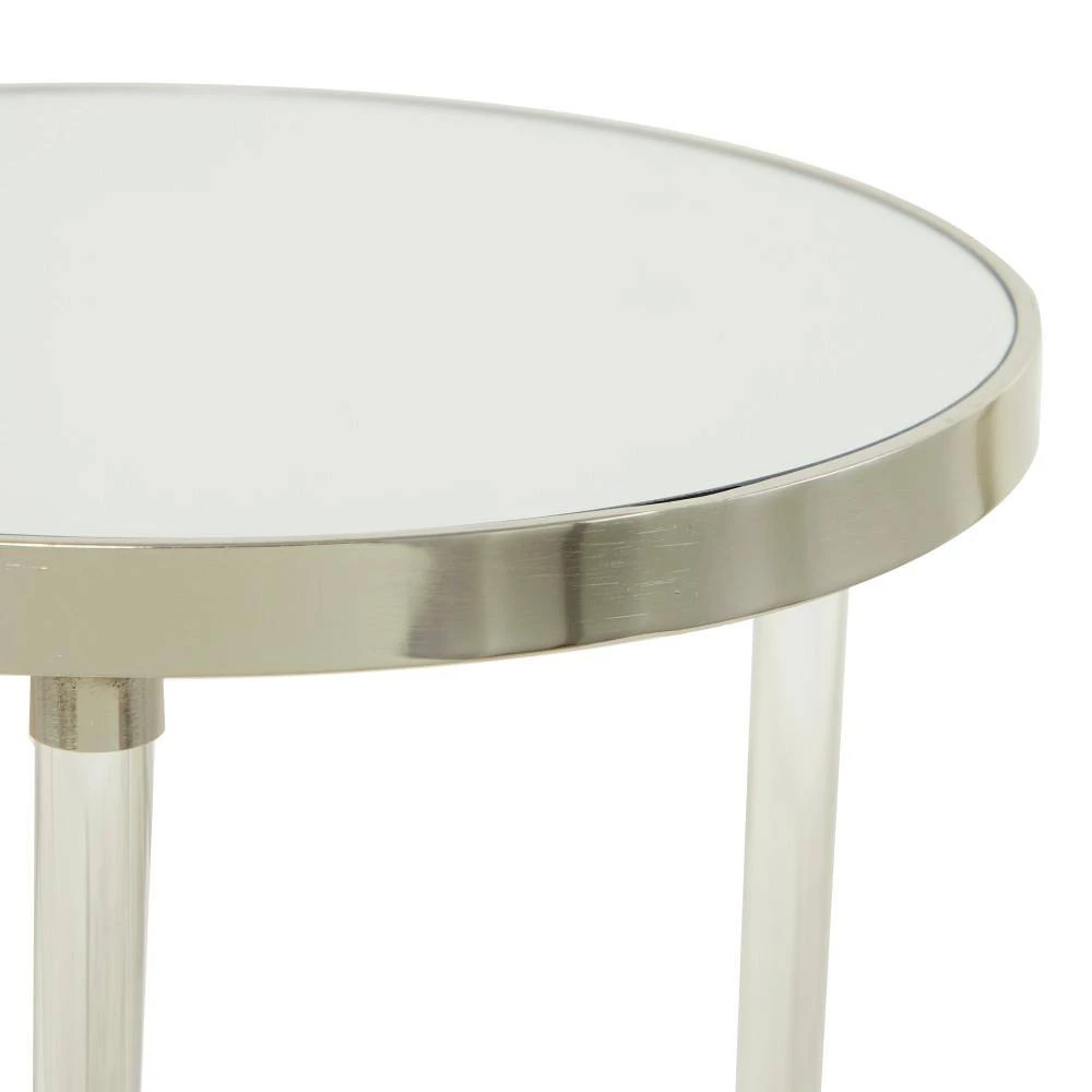 19 in. Silver Round Glass End Table by Litton Lane 6 19 in. Silver Round Glass End Table by Litton Lane - Image 4