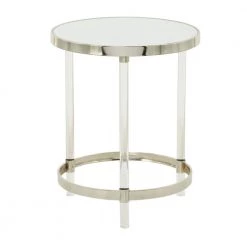 19 in. Silver Round Glass End Table by Litton Lane
