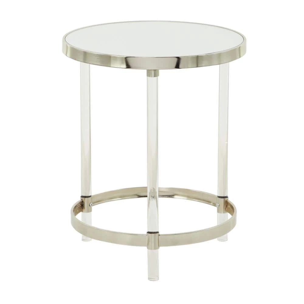 19 in. Silver Round Glass End Table by Litton Lane 3 19 in. Silver Round Glass End Table by Litton Lane