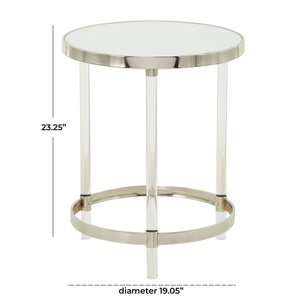 19 in. Silver Round Glass End Table by Litton Lane 5 19 in. Silver Round Glass End Table by Litton Lane - Image 3