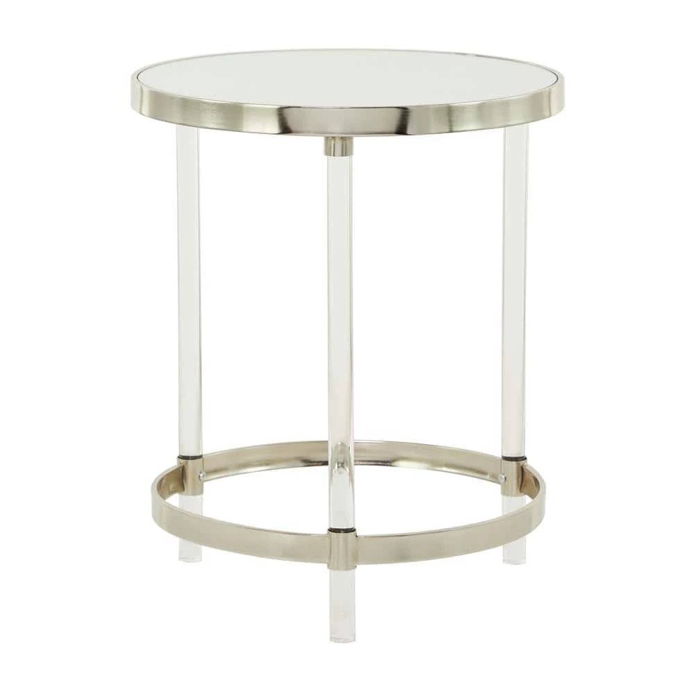 19 in. Silver Round Glass End Table by Litton Lane 4 19 in. Silver Round Glass End Table by Litton Lane - Image 2