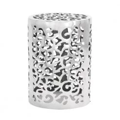 13 in. Silver Cylinder Aluminum Scroll End Table by Litton Lane