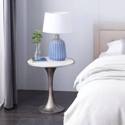 25 in. Silver Round Marble End Table with White Top by Litton Lane -Outlet Litton Lane Store silver litton lane end side tables 39895 31 1000