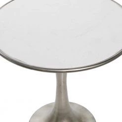 25 in. Silver Round Marble End Table with White Top by Litton Lane -Outlet Litton Lane Store silver litton lane end side tables 39895 c3 1000