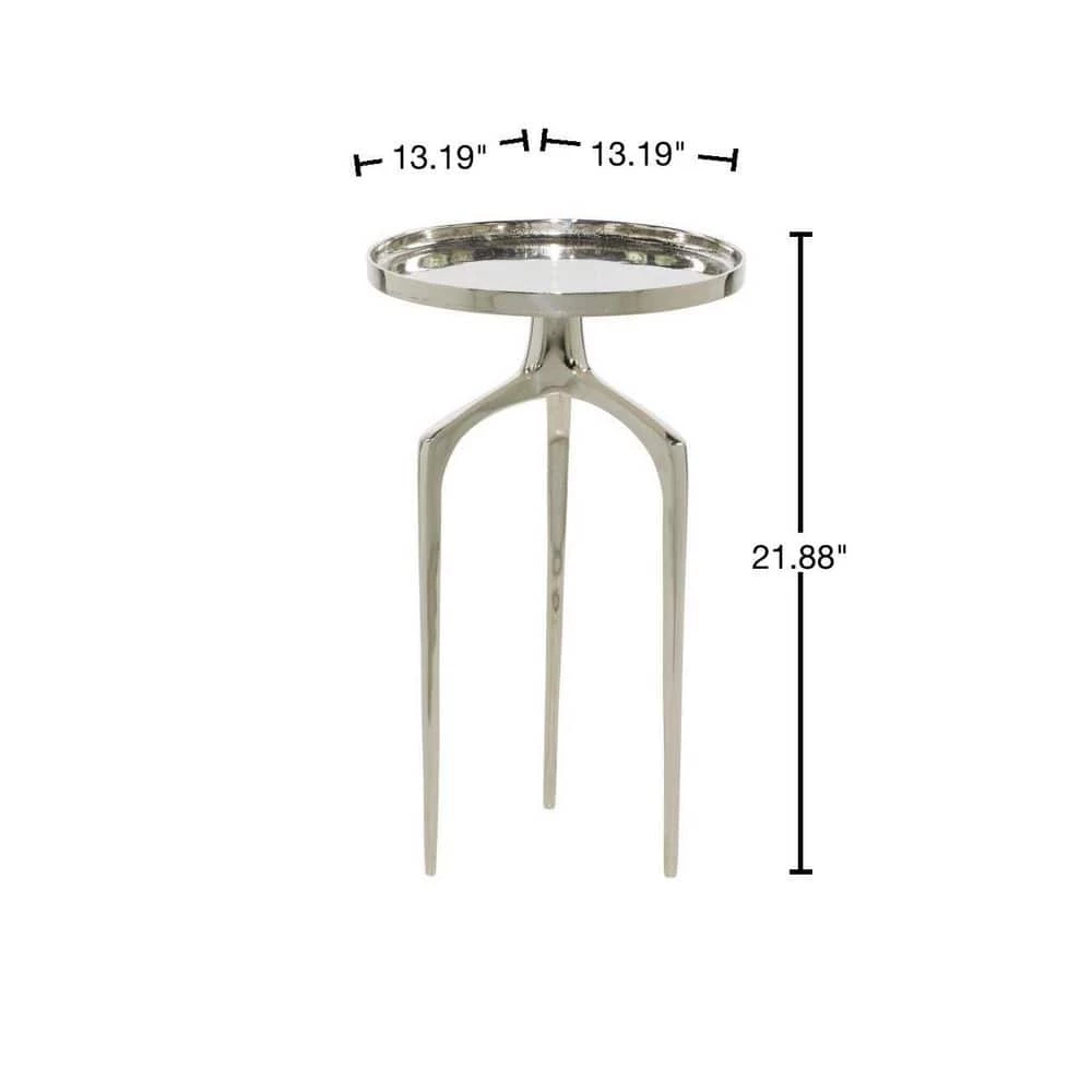 13 in. Silver Round Aluminum Tray Inspired Top End Table with 3 Tripod Legs by Litton Lane 5 13 in. Silver Round Aluminum Tray Inspired Top End Table with 3 Tripod Legs by Litton Lane - Image 3