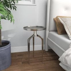 13 in. Silver Round Aluminum Tray Inspired Top End Table with 3 Tripod Legs by Litton Lane 20 13 in. Silver Round Aluminum Tray Inspired Top End Table with 3 Tripod Legs by Litton Lane -Outlet Litton Lane Store silver litton lane end side tables 84043 4f 1000