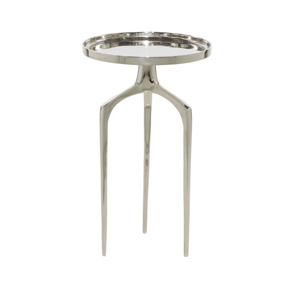13 in. Silver Round Aluminum Tray Inspired Top End Table with 3 Tripod Legs by Litton Lane 3 13 in. Silver Round Aluminum Tray Inspired Top End Table with 3 Tripod Legs by Litton Lane