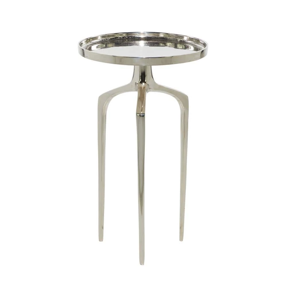 13 in. Silver Round Aluminum Tray Inspired Top End Table with 3 Tripod Legs by Litton Lane 6 13 in. Silver Round Aluminum Tray Inspired Top End Table with 3 Tripod Legs by Litton Lane - Image 4