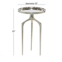 13 in. Silver Round Aluminum Tray Inspired Top End Table with 3 Tripod Legs by Litton Lane 19 13 in. Silver Round Aluminum Tray Inspired Top End Table with 3 Tripod Legs by Litton Lane -Outlet Litton Lane Store silver litton lane end side tables 84043 c3 1000