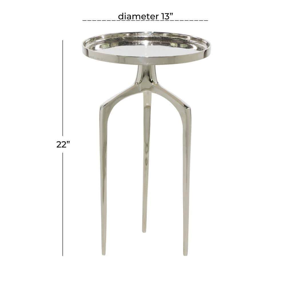 13 in. Silver Round Aluminum Tray Inspired Top End Table with 3 Tripod Legs by Litton Lane 8 13 in. Silver Round Aluminum Tray Inspired Top End Table with 3 Tripod Legs by Litton Lane - Image 6