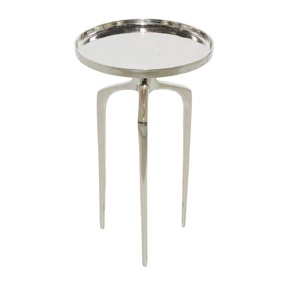 13 in. Silver Round Aluminum Tray Inspired Top End Table with 3 Tripod Legs by Litton Lane 4 13 in. Silver Round Aluminum Tray Inspired Top End Table with 3 Tripod Legs by Litton Lane - Image 2