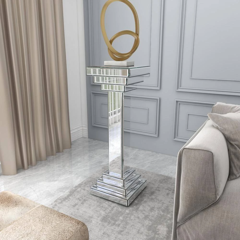 36 in. Silver Wood Glam Pedestal Table by Litton Lane 9 36 in. Silver Wood Glam Pedestal Table by Litton Lane - Image 7