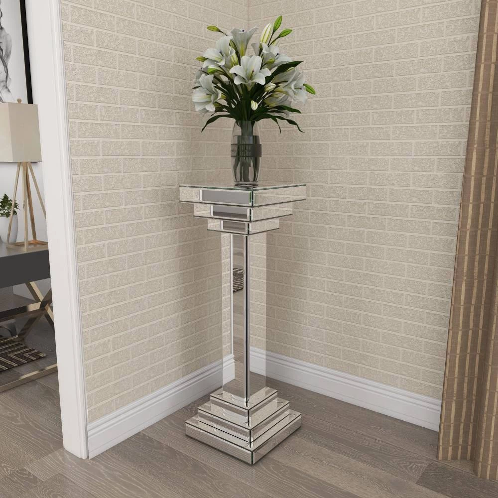 36 in. Silver Wood Glam Pedestal Table by Litton Lane 8 36 in. Silver Wood Glam Pedestal Table by Litton Lane - Image 6