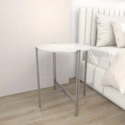 22 in. Silver Round Marble End Table by Litton Lane -Outlet Litton Lane Store silver litton lane end side tables 89546 1f 1000