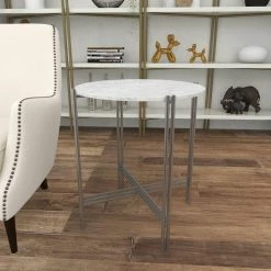 22 in. Silver Round Marble End Table by Litton Lane -Outlet Litton Lane Store silver litton lane end side tables 89546 44 1000