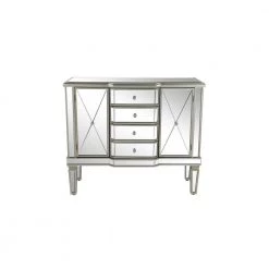 Silver Mirrored Panel 4 Drawers 2 Shelves and 2 Doors Buffet with Acrylic Knob Handles by Litton Lane