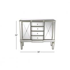 Silver Mirrored Panel 4 Drawers 2 Shelves and 2 Doors Buffet with Acrylic Knob Handles by Litton Lane -Outlet Litton Lane Store silver litton lane sideboards buffet tables 58764 76 1000