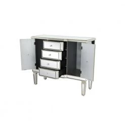 Silver Mirrored Panel 4 Drawers 2 Shelves and 2 Doors Buffet with Acrylic Knob Handles by Litton Lane -Outlet Litton Lane Store silver litton lane sideboards buffet tables 58764 77 1000