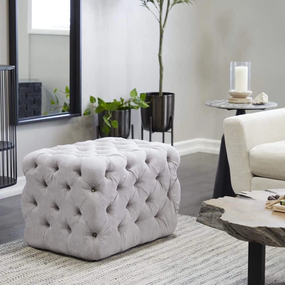 19 in. Light Gray Wood Traditional Ottoman by Litton Lane 8 19 in. Light Gray Wood Traditional Ottoman by Litton Lane - Image 6